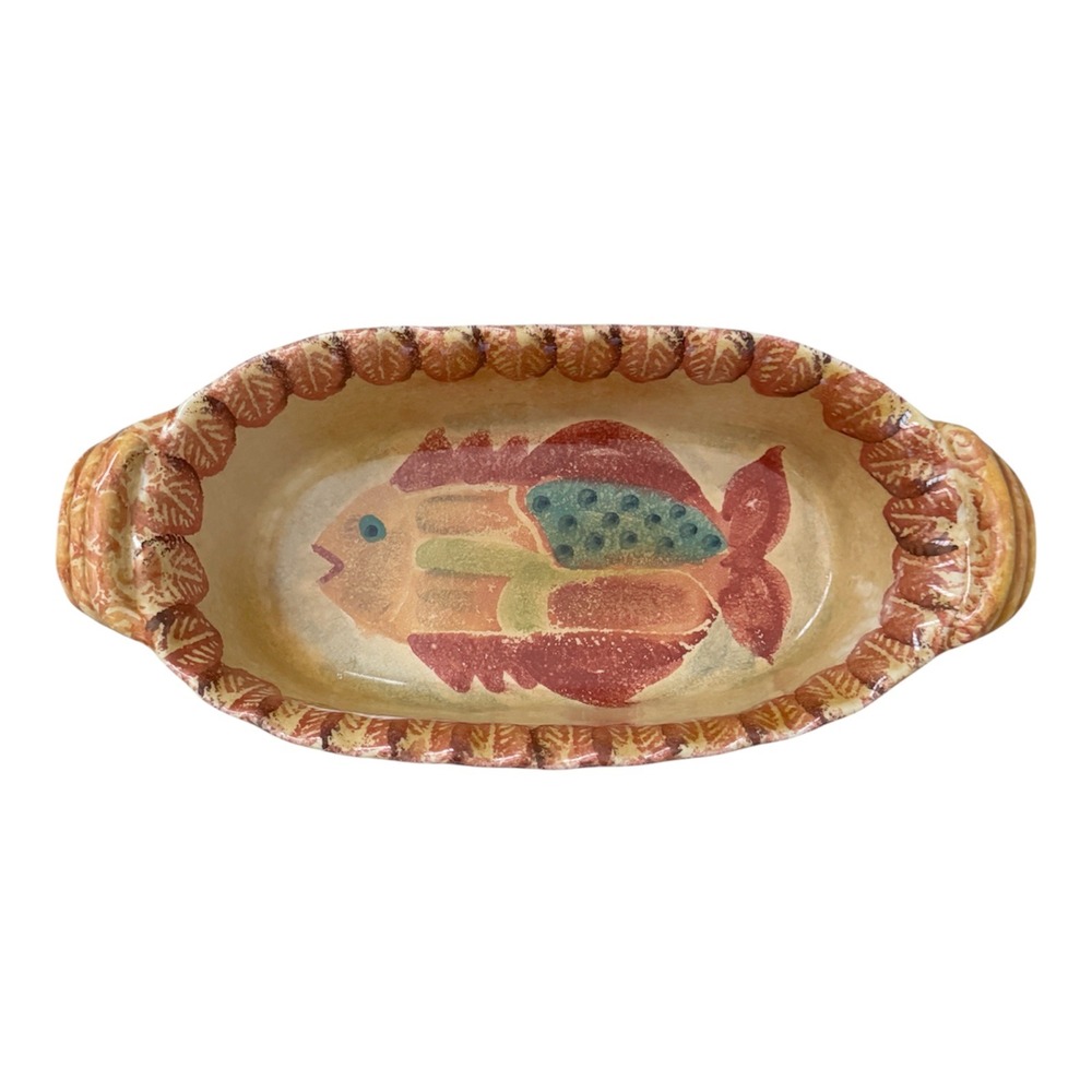 ITALICA ARS Italy HandPainted Fish Ceramic Oval Baker Serving Dish OvenProof